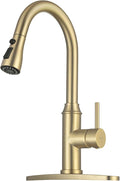 Gold Kitchen Faucet with Sprayer,Single Handle Kitchen Sink Faucet with Pull Out Sprayer, Champagne Bronze, Arofa Brushed Gold Brass Faucets for RV/Outdoor/Laundry Sink