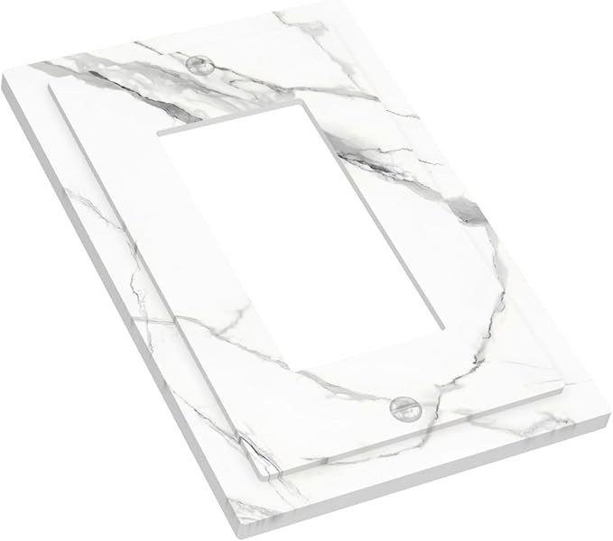 White Marble Abstract Luxurious Print Decorative Outlet Covers 1 Gang Single Rocker Light Switch Cover Plate Wall Plates GFCI Faceplate for Bathroom Kitchen Home Decor