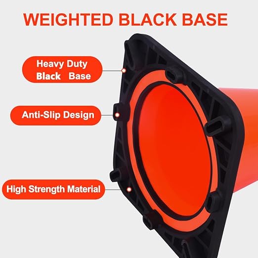 (360 Pack Pallet) BESEA 18 Inch Orange PVC Traffic Cones with Black Base, High-Visibility Reflective Parking Cones, Durable Construction Safety Cones for Roads, Worksites, and Parking Areas