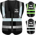 YOWESHOP High Visibility Safety Vest Custom Your Logo Protective Workwear 5 Pockets With Reflective Strips Outdoor Work Vest (M, Black Luminous)
