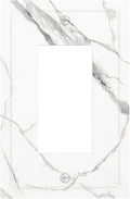 White Marble Abstract Luxurious Print Decorative Outlet Covers 1 Gang Single Rocker Light Switch Cover Plate Wall Plates GFCI Faceplate for Bathroom Kitchen Home Decor