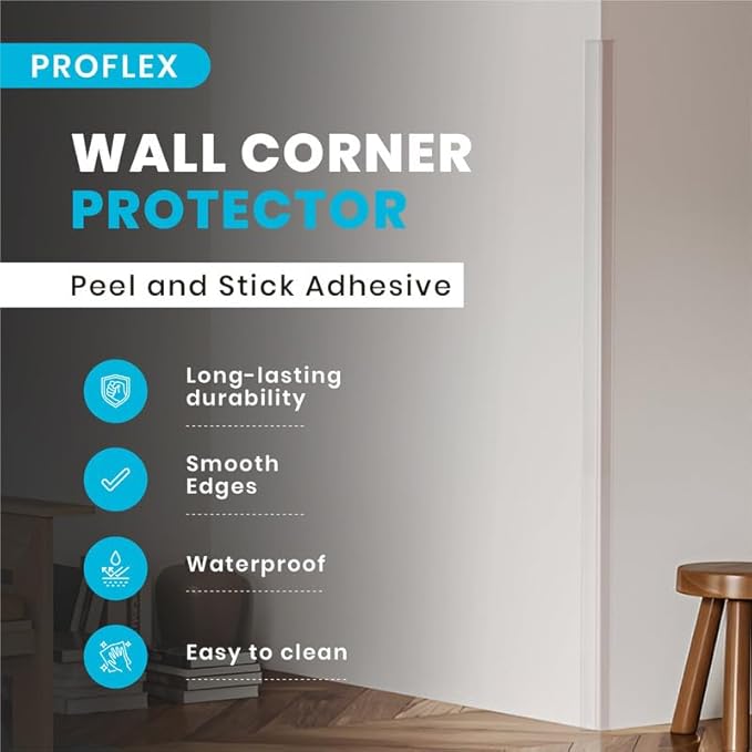 Proflex Wall Corner Protector - Clear 2 inch x 36 inch - Pack of 6 - Self Adhesive Corner Guards for Walls Edge Protection – Easy to Apply – No Tools Needed