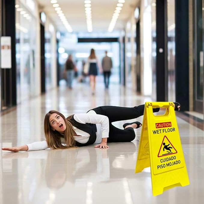 1-Pack Caution wet floor sign, 24 in. (approx. 60 cm) Height,Bright Yellow Double-Sided Folding A-Shaped Frame Design, Bilingual Caution Message