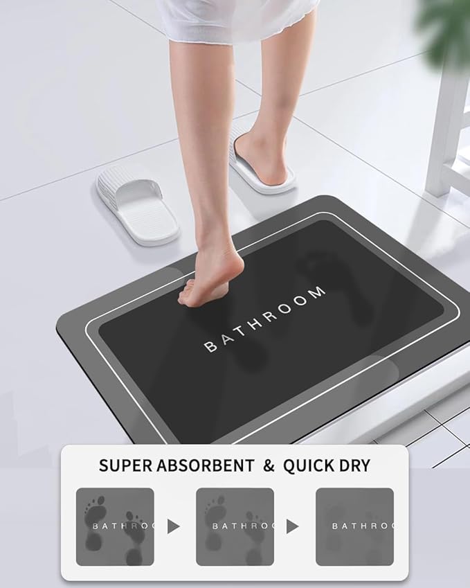 Bath Mats 20x32 Inch, Modernized Magic Mat Bathroom, Rubber Anti Slip Quick Drying Absorbent Bathroom Rug, Shower Room Rugs for in Front of Bathtub, Sink, Dark Gray