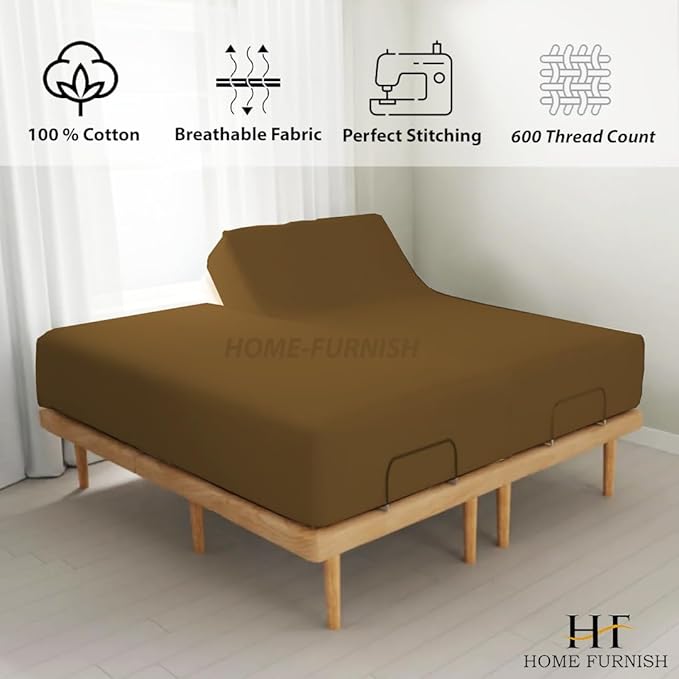 Top Split Queen Fitted Sheet Only for Adjustable beds, Split Down 39 inches from The Top, 600 Thread Count 100% Cotton Half Split Flex Head Fitted Sheet for Sleep Number Beds, Taupe