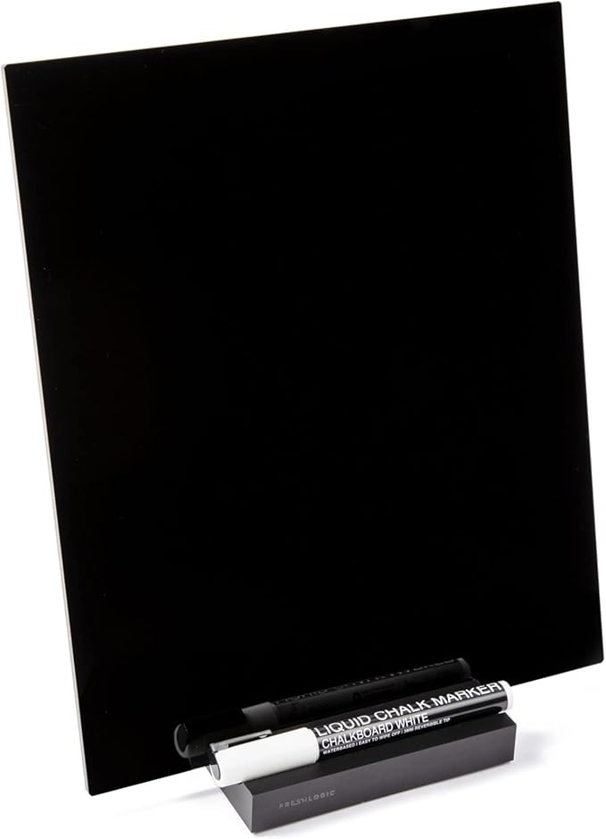 Acrylic Black Dry Erase Board with Stand – 10"x12" Desk Whiteboard for Office, Home or School – Reusable Desk Blackboard with Marker – Portable Chalkboard Easel for Notes, Reminders & to-Do Lists