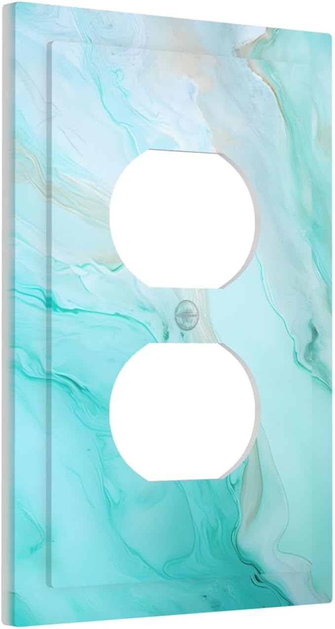 Teal Gold Marbling Turquoise Print Outlet Covers 1 Gang Duplex Light Switch Cover Decorative Switch Plates Electrical Receptacle Faceplate Wall Plate for Bathroom Living Room Home Decor