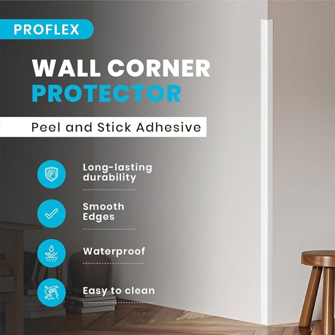 Proflex Wall Corner Protector - White Textured 1 inch x 48 inch - Pack of 6 - Self Adhesive Corner Guards for Walls Edge Protection – Easy to Apply – No Tools Needed