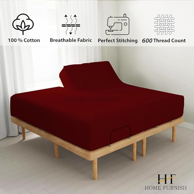 Top Split Queen Fitted Sheet Only for Adjustable beds, Split Down 32 inches from The Top, 600 Thread Count 100% Cotton Half Split Flex Head Fitted Sheet for Sleep Number Beds, Burgundy