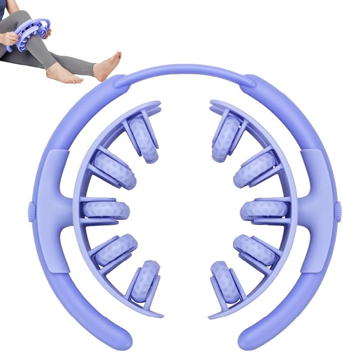 Adjustable Massage Roller, 360° Wraparound Manual Body Roller, 20 Textured Nodes, Detachable, for Thighs, Calves, Legs & Arms, Blue