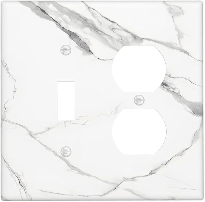 White Marble Abstract Luxurious Print Wallplates 1 Toggle 1 Duplex Switch Plate Electrical GFCI Faceplate Decorative Light Switch Covers for Bathroom Kitchen Home Decor