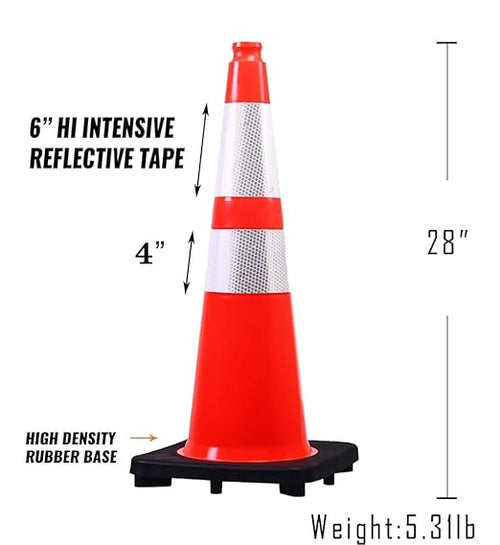 (360 Pack Pallet) BESEA 28 Inch Orange PVC Traffic Cones with Black Base, High-Visibility Reflective Parking Cones, Durable Construction Safety Cones for Roads, Worksites, and Parking Areas