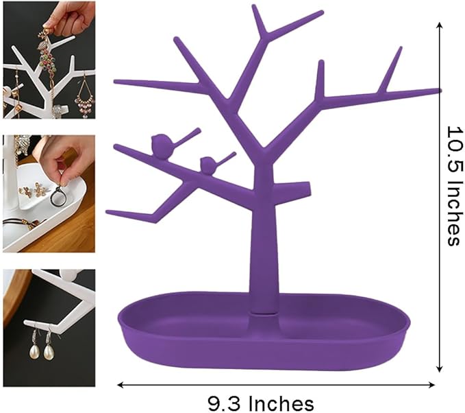 Tabletop Key Holder Stand Tree Key Rack,Stand Jewelry Display Necklace Ring Earring Holder Rack,Jewelry Organizer Tray Home Decor for Home Entryway (Purple)