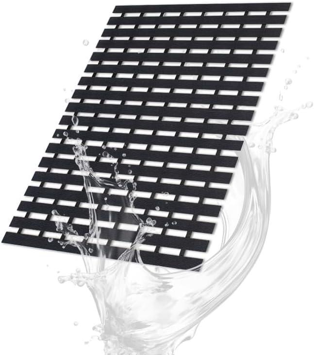 Bath Mat Non Slip Shower Mat Bathtub with Drain Holes and Heavy Duty Rubber No Suction Cups Sturdy Shower Stall Tub Mat for Bathroom, Shower Floor, Pool, SPA, (Black, 2FT X 10FT)