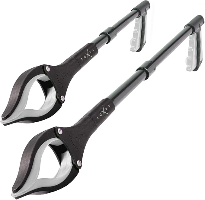 Grabber Reacher Tool - 2 Pack - Updated Version Long 19/32 Inch Foldable Pick Up Stick - Strong Grip Magnetic Tip Lightweight Trash Picker Claw Reacher Grabber Tool for Elderly Reaching, Luxet (Gray)