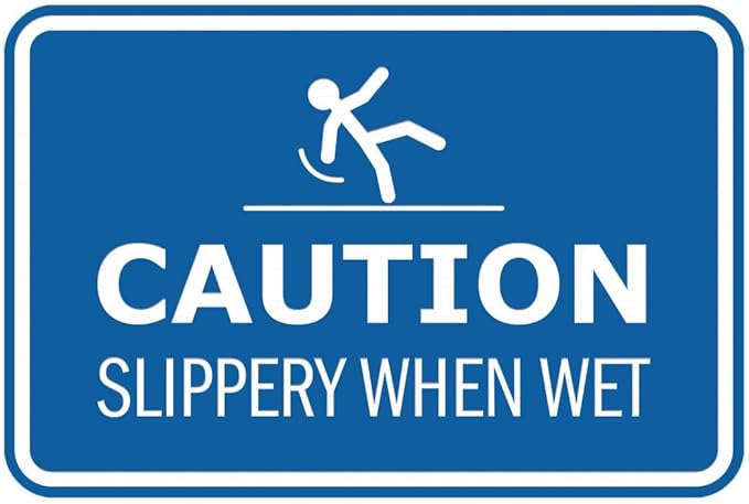 Signs ByLITA Classic Framed Caution: Slippery When Wet Door or Wall Sign Easy Installation | Health And Safety | Building And Warning Sign (Blue) - Medium