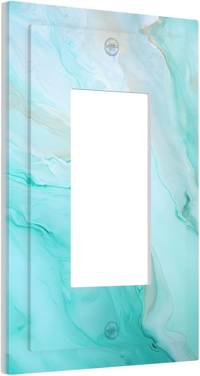 Teal Gold Marbling Turquoise Print Decorative Outlet Covers 1 Gang Single Rocker Light Switch Cover Plate Wall Plates GFCI Faceplate for Bathroom Living Room Home Decor