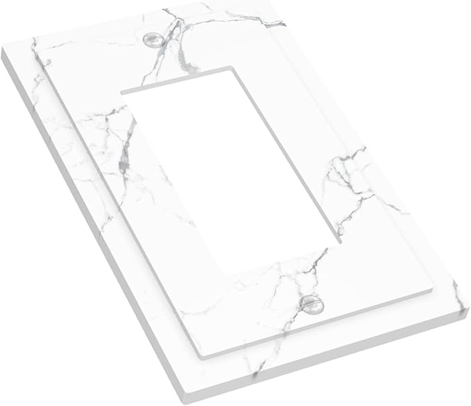 Luxurious White Marble Abstract Print Decorative Outlet Covers 1 Gang Single Rocker Light Switch Cover Plate Wall Plates GFCI Faceplate for Bathroom Kitchen Bedroom Decor
