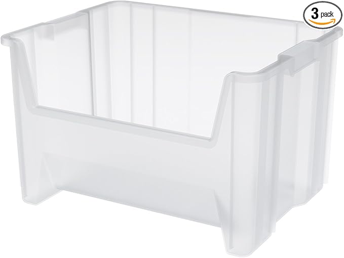 Akro-Mils 13017 Stak-N-Store Heavy Duty Stackable Open Front Plastic Storage Container Bin, (15-Inch x 20-Inch x 12-1/2-Inch), Clear, (3-Pack)