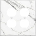 White Marble Abstract Luxurious Print Outlet Covers 2 Gang Double Duplex Decorative Light Switch Covers Electrical Wallplates Socket Faceplate for Bathroom Kitchen Home Decor