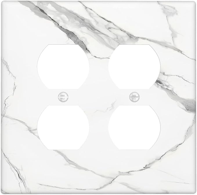 White Marble Abstract Luxurious Print Outlet Covers 2 Gang Double Duplex Decorative Light Switch Covers Electrical Wallplates Socket Faceplate for Bathroom Kitchen Home Decor