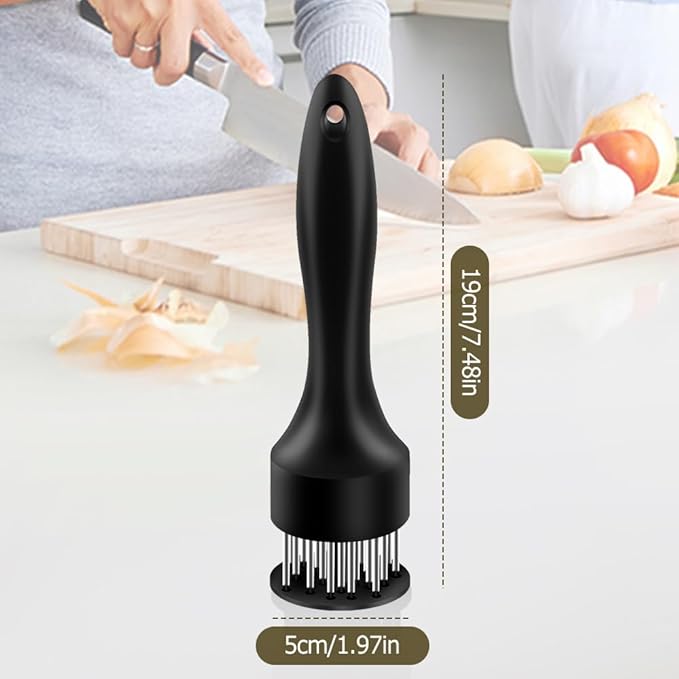 Stainless Steel Meat Tenderizer, 2025 Upgraded Stainless Steel Meat Tenderizer Needle 21 Pin Steak, Ultra Sharp Needle Blades Chicken BBQ Kitchen Cooking Tool, With Pounding Steak Mallet Tool (Black)