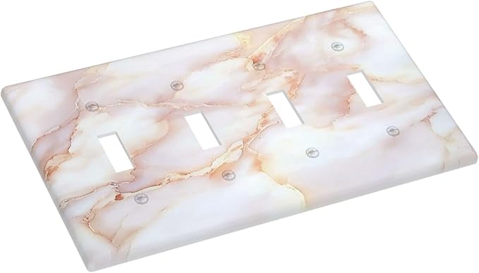 Light Switch Covers Pink Jade Marble Granite Quad Toggle Electrical Faceplate 4 Gang Wall Plate Decorative Switch Plates For Bathroom Kitchen Decor