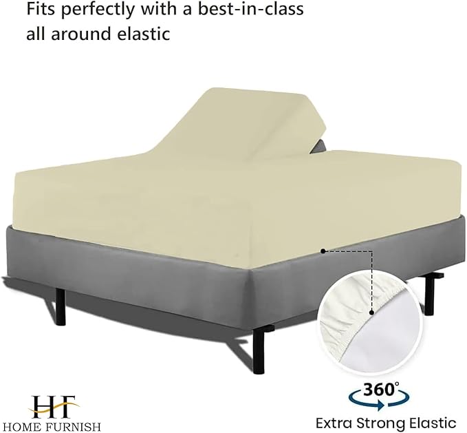 Top Split Queen Fitted Sheet Only for Adjustable beds, Split Down 32 inches from The Top, 600 Thread Count 100% Cotton Half Split Flex Head Fitted Sheet for Sleep Number Beds, Ivory
