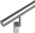 Promenaid 6ft Flush Handrail Kit - Silver - Complete Indoor/Outdoor Handrail for Stairs - 1.6" Round Anodized Aluminum Railing with 3 Silver Painted Pivoting Wall Brackets & Flush Endcaps