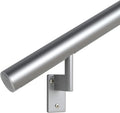 Promenaid 17ft Flush Handrail Kit - Silver - Complete Indoor/Outdoor Handrail for Stairs - 1.6" Round Anodized Aluminum Railing with 6 Silver Painted Pivoting Wall Brackets & Flush Endcaps