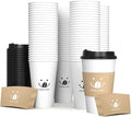 100 Pack 12oz Disposable Coffee Cups with Lids and Sleeves, To Go Paper Cups for Hot & Cold Beverages