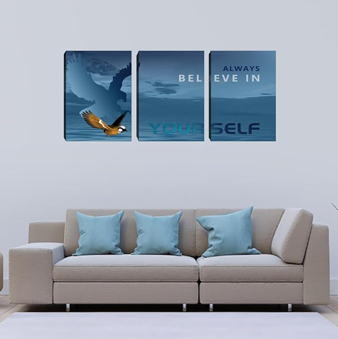 3 Pieces Modern Entrepreneur Quotes Posters Prints Motivational Office Canvas Wall Art Moitvational Wall Art Eagle Picture Motivation Blue Decoration for Living Room Bedroom(72''Wx36''H)