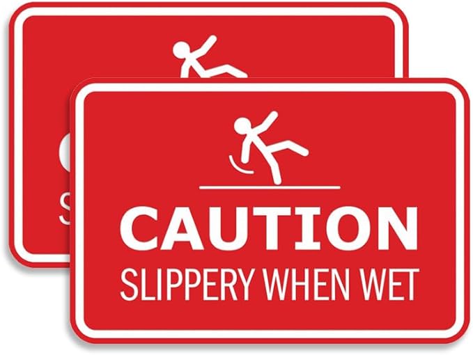 Signs ByLITA Classic Framed Caution: Slippery When Wet Door or Wall Sign Easy Installation | Health And Safety | Building And Warning Sign (Red) - Small 2 Pack
