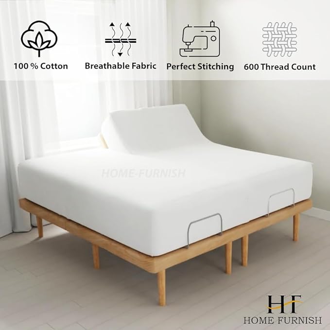 Top Split California King Fitted Sheet Only for Adjustable beds, Split Down 32 inches from The Top, 600 Thread Count 100% Cotton Half Split Flex Head Fitted Sheet for Sleep Number Beds, White
