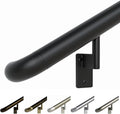Promenaid 11ft ADA Handrail Kit - Black - Complete Indoor/Outdoor Handrail for Stairs - 1.6" Round Anodized Aluminum Railing with 5 Satin Black Painted Pivoting Brackets & ADA Wall Returns