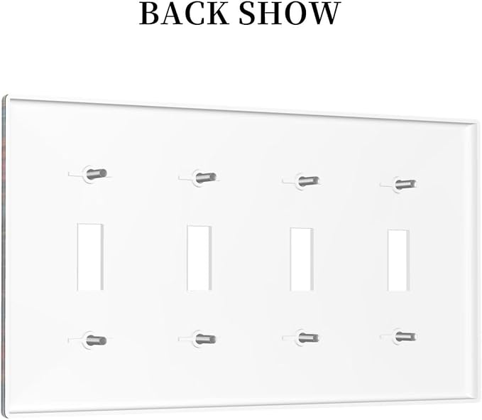 Colorful Oriental Floral Blooming Mandala Flower 4 Gang Light Switch Covers Decorative Quad Toggle Wall Plate Cover 4 Hole Electrical Device Switchplate Dimmer Faceplate for Bathroom Decor