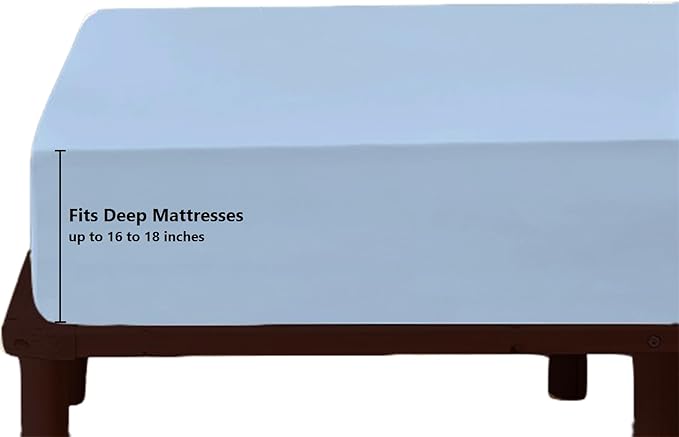 Top Split King Fitted Sheet Only for Adjustable beds, Split Down 39 inches from The Top, 600 Thread Count 100% Cotton Half Split Flex Head Fitted Sheet for Sleep Number Beds, Light Blue