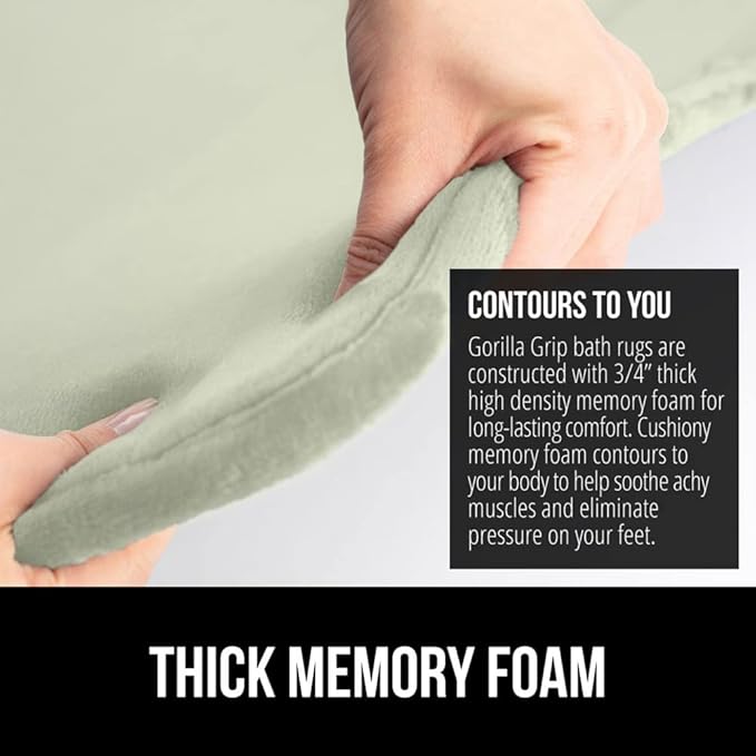 GORILLA GRIP Memory Foam Bath Mat, Soft Absorbent Velvet Bathroom Mats, Durable Dots on Underside, Machine Washable Bathmat, Carpet Rug Room Decor for Shower Tub Floor RV, 42x24 Rugs, Sage