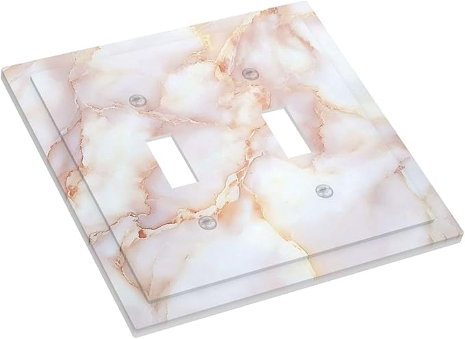 Decorative Switch Plates Pink Jade Marble Granite 2 Gang Double Toggle Outlet Light Switch Cover Wall Plate Electrical Faceplate For Bathroom Kitchen Decor