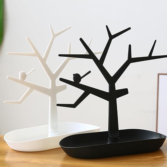 Tabletop Key Holder Stand Tree Key Rack,Stand Jewelry Display Necklace Ring Earring Holder Rack,Jewelry Organizer Tray Home Decor for Home Entryway (White)