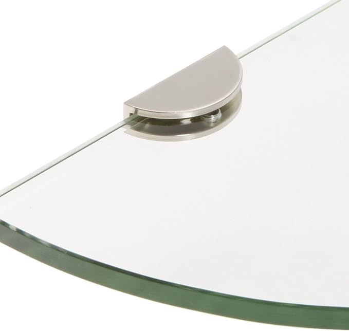 Spancraft Glass HRC6QR-BR Quarter Round Glass Shower Shelf with Half Round Clamp, Brushed Nickel Bracket, 6"