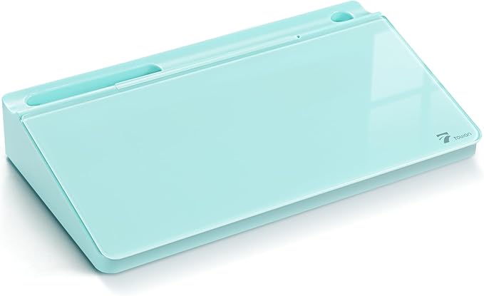 TOWON Small Compact Glass Desktop Whiteboard with Storage – 12 x 7 in Dry Erase Board for Desk, Home Office, School | Includes 5 Markers, Eraser & Holder | Space-Saving Organizer, Aesthetic Aqua Blue