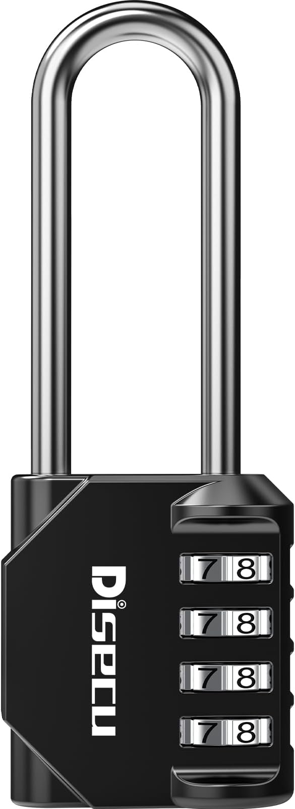 1 Pack disecu 2.6 Inch Long Shackle Combination Lock, 4 Digit Outdoor Waterproof Padlock for School Locker, Gym Locker, Storage Unit, Gate, Fence, Toolbox, Cabinet (Black)