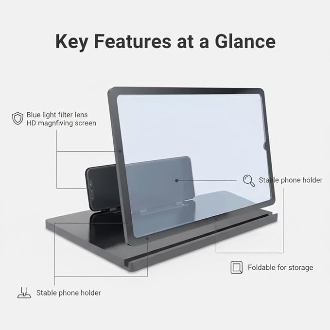 2026 New HD Screen Magnifier Cell Phone Mobile Projector Amplifier Magnifying Version Pull Out Android Smartphones 3D Stand Cellphone Laptop Enlarger Definition Easy Viewing Orientation (12IN)