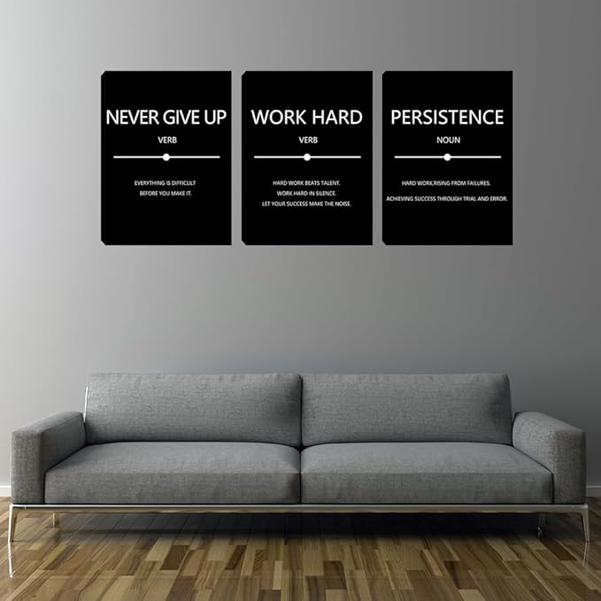 Large Black Office Wall Decor Art 3 Pieces Quotes Canvas Poster Prints Motivational Inspirational Picture Painting Bedroom Hallway Decorations Framed Artwork Easy to Hang 24"x36"x3
