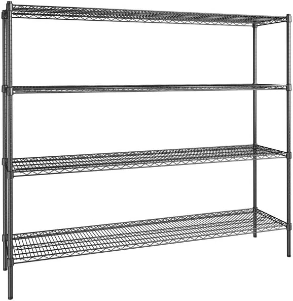 18" x 72" NSF Black Epoxy 4-Shelf Kit with 64" Posts, Heavy Duty Storage Shelving, Wire Shelving Kit, NSF Commercial Storage Rack Unit