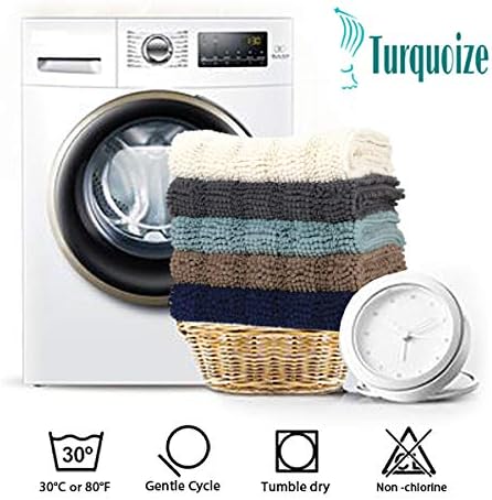 Turquoize Chenille Bath Rug - Non Slip, Absorbent, Thick Shaggy Mat for Bathroom, 47x17 inches, Cream