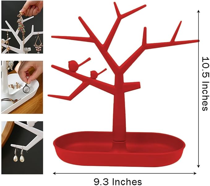 Tabletop Key Holder Stand Tree Key Rack,Stand Jewelry Display Necklace Ring Earring Holder Rack,Jewelry Organizer Tray Home Decor for Home Entryway (Red)
