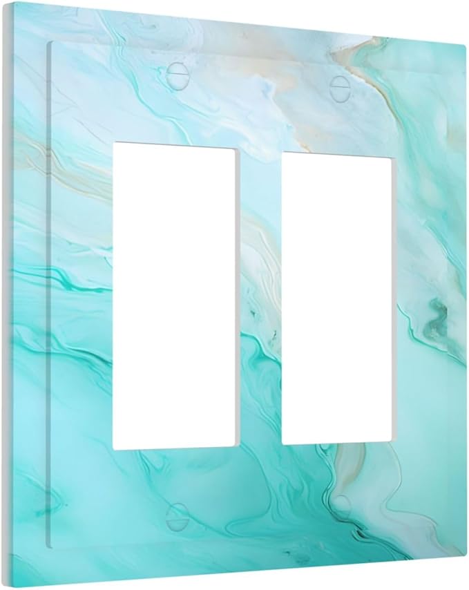 Teal Gold Marbling Turquoise Print Decorative Outlet Covers 2 Gang Double GFCI Rocker Electrical Wall Panels Light Switch Cover Plate for Bathroom Living Room Home Decor