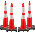(4 Cones) BESEA 36” inch Orange PVC Traffic Cones, Black Base Construction Safety Cones Road Parking Cone Structurally Stable Wearproof (36" Height)